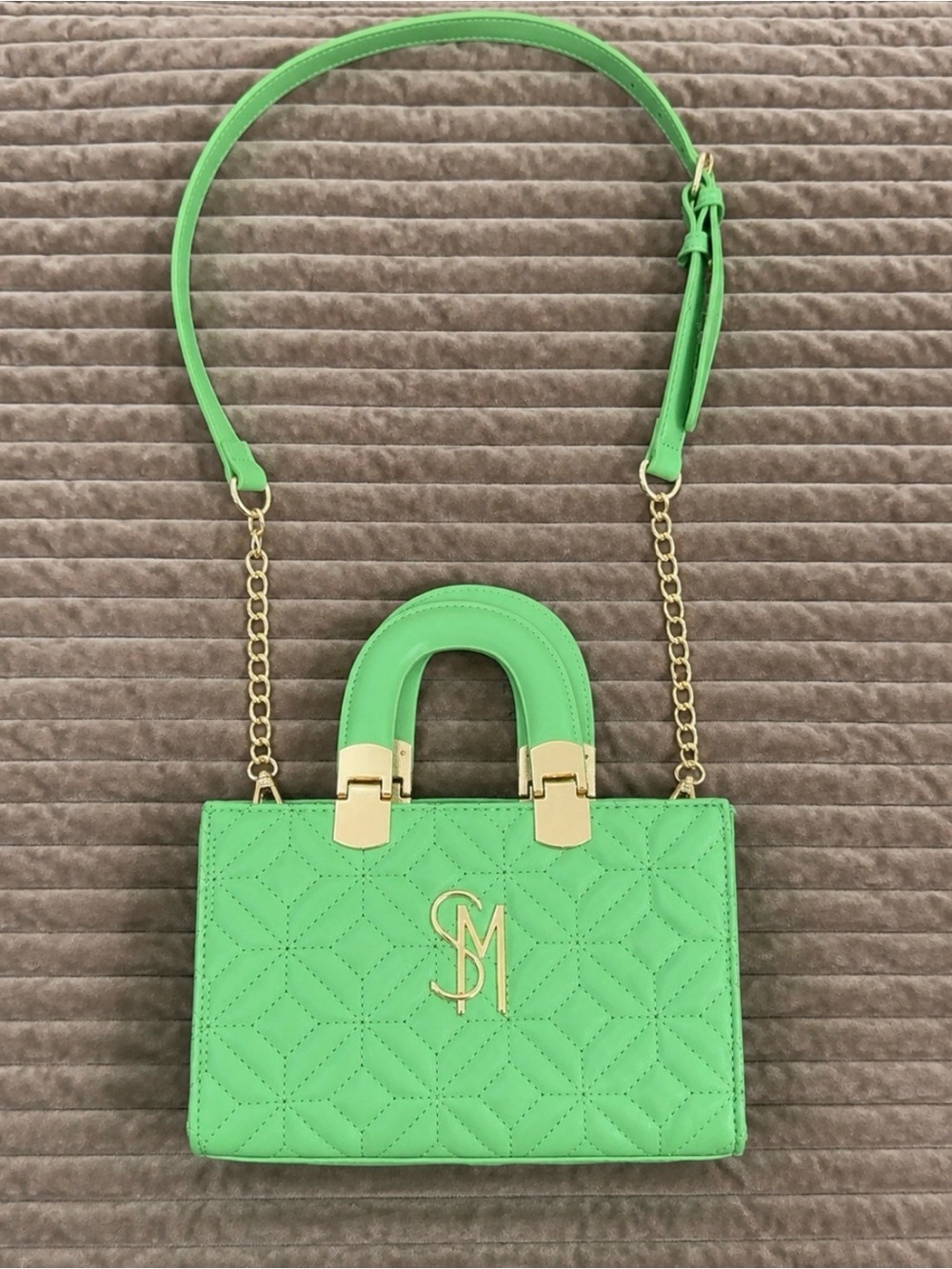 Steve Madden Lime Green Quilted Top-Handle Crossbody with Gold Hardware